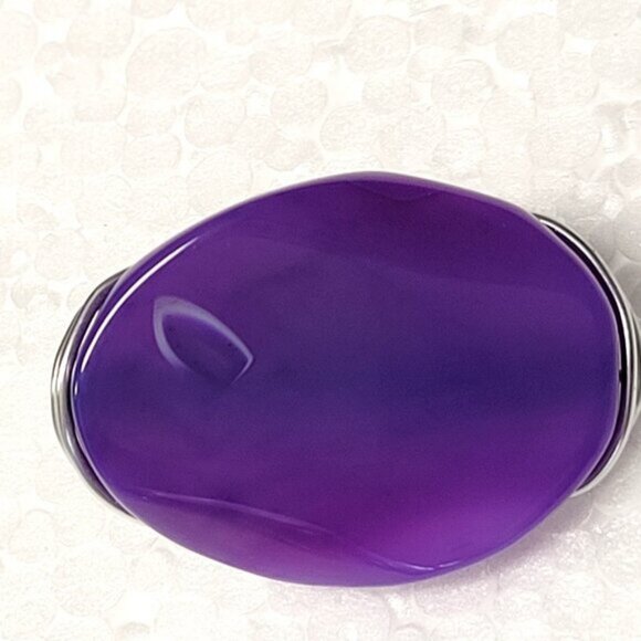 Purple Agate Oval Ring Adjustable Band Handmade Semi Precious Ring - Picture 2 of 10